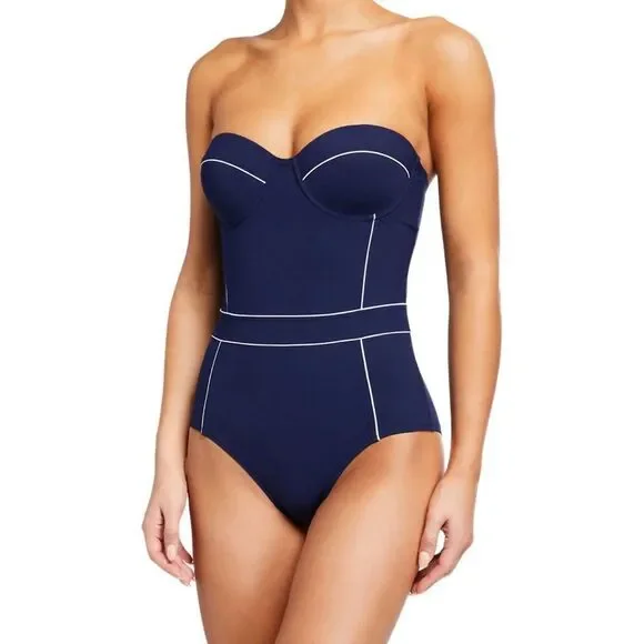 TORY BURCH LIPSI CONTRAST-TRIM ONE-PIECE BEST UNDERWIRE SWIMSUIT Size Medium - Picture 4 of 10
